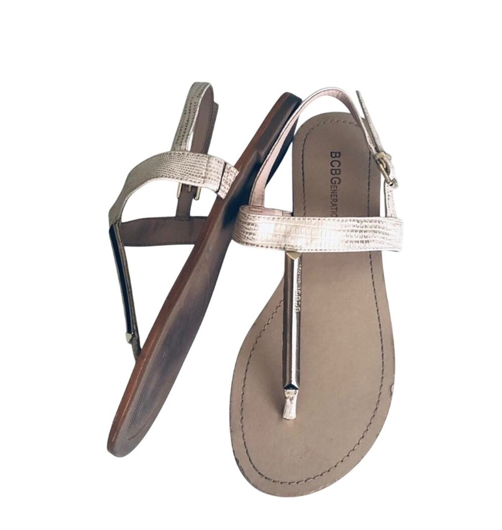 BCBGeneration Slingback Sandal Women's 7.5 Faux Snakeskin Gold Cream Sandal